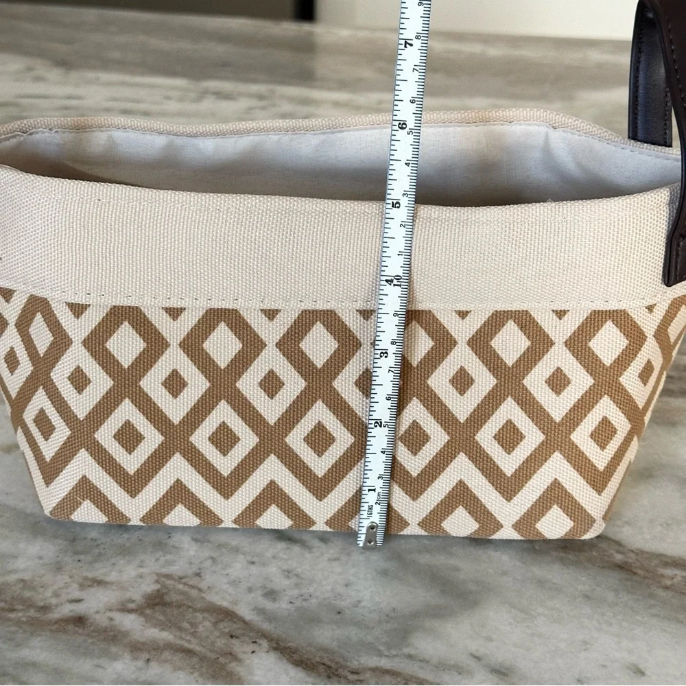 Small Patterned Fabric Storage Basket Cream & Tan / Gift Basket with Handles